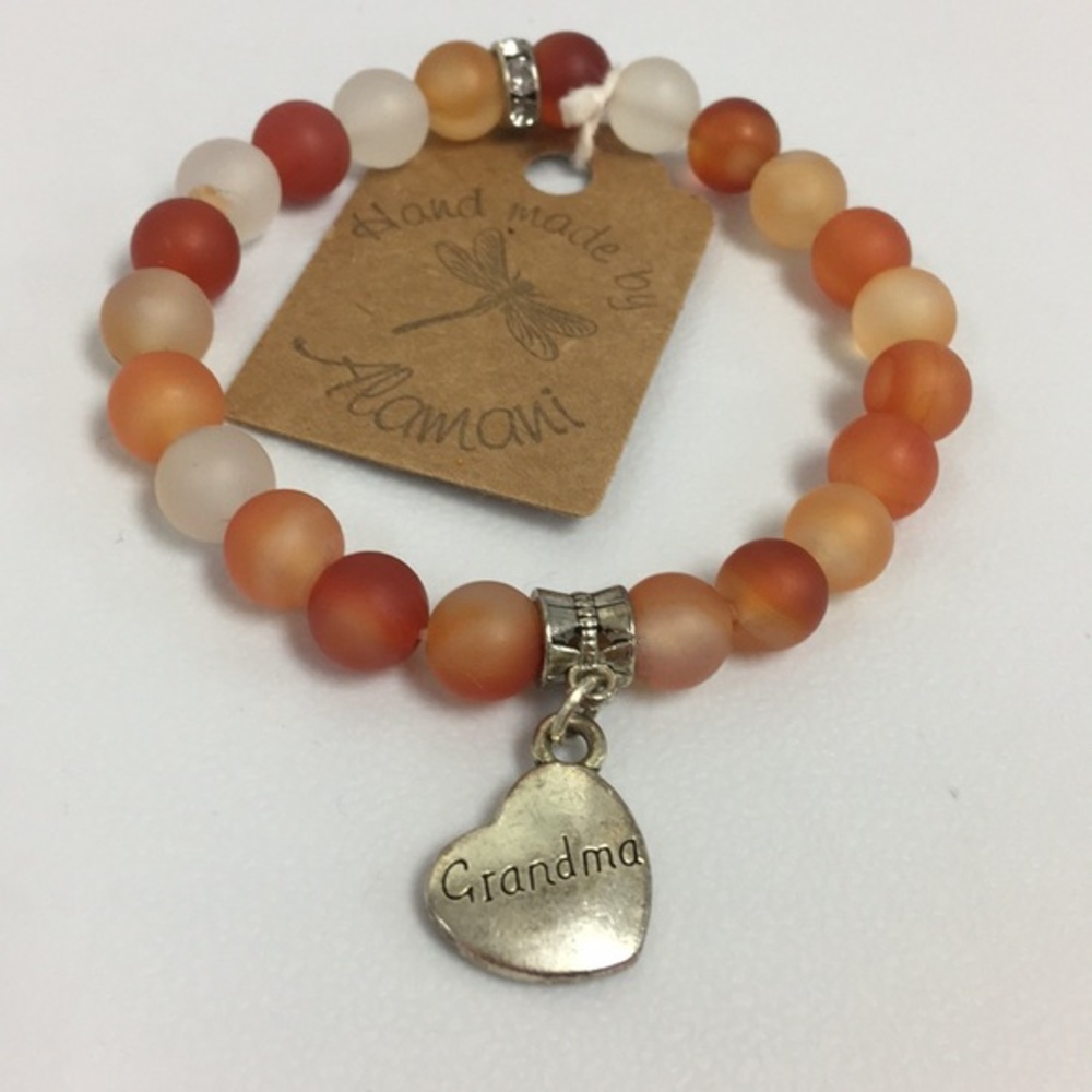 Handmade stone beads stretch bracelet with charm